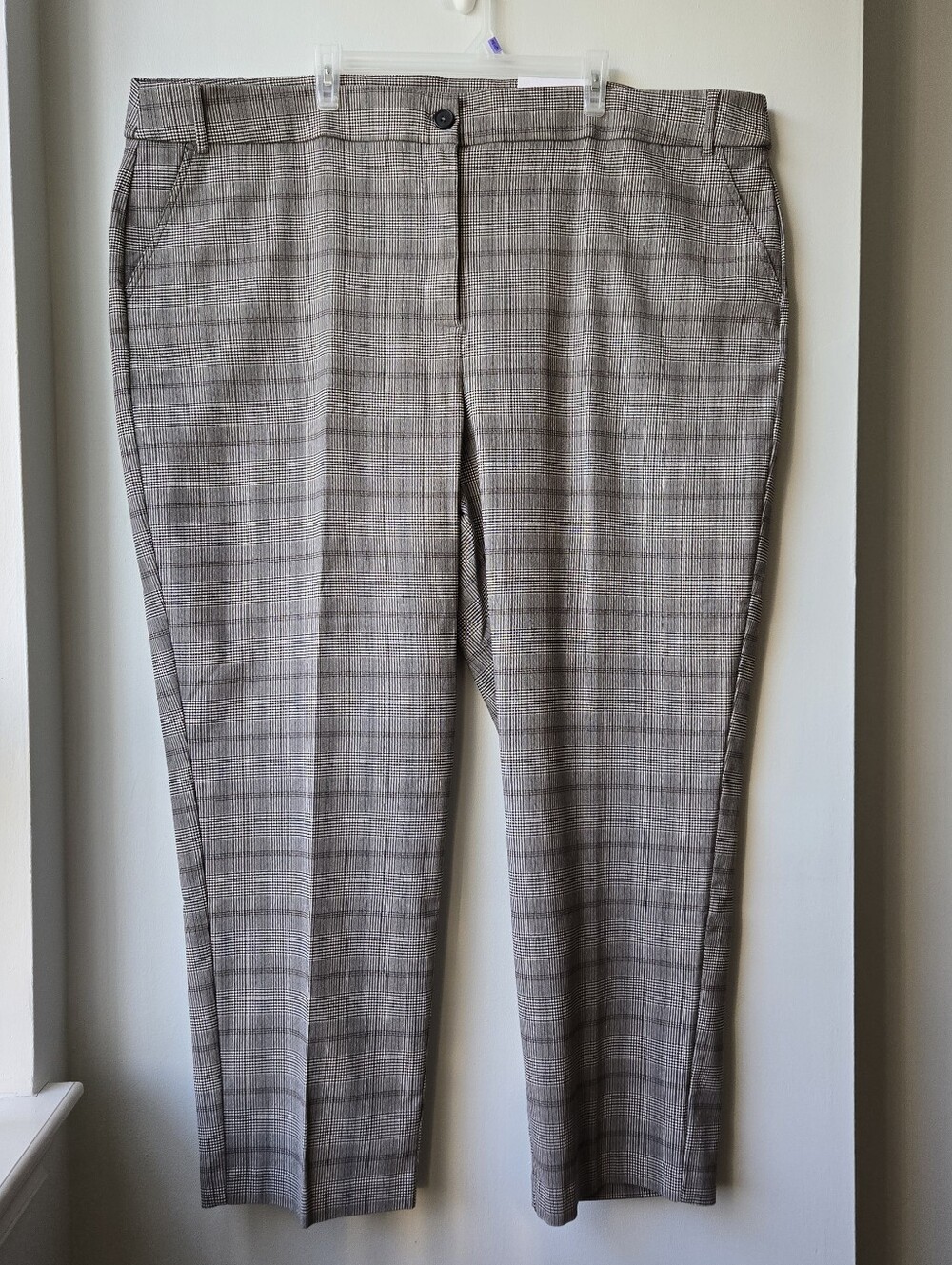 Women 30P/3X Plaid Dress Pants in Gray White, Brown Comfort Stretch Zip Profesh - Picture 2 of 13